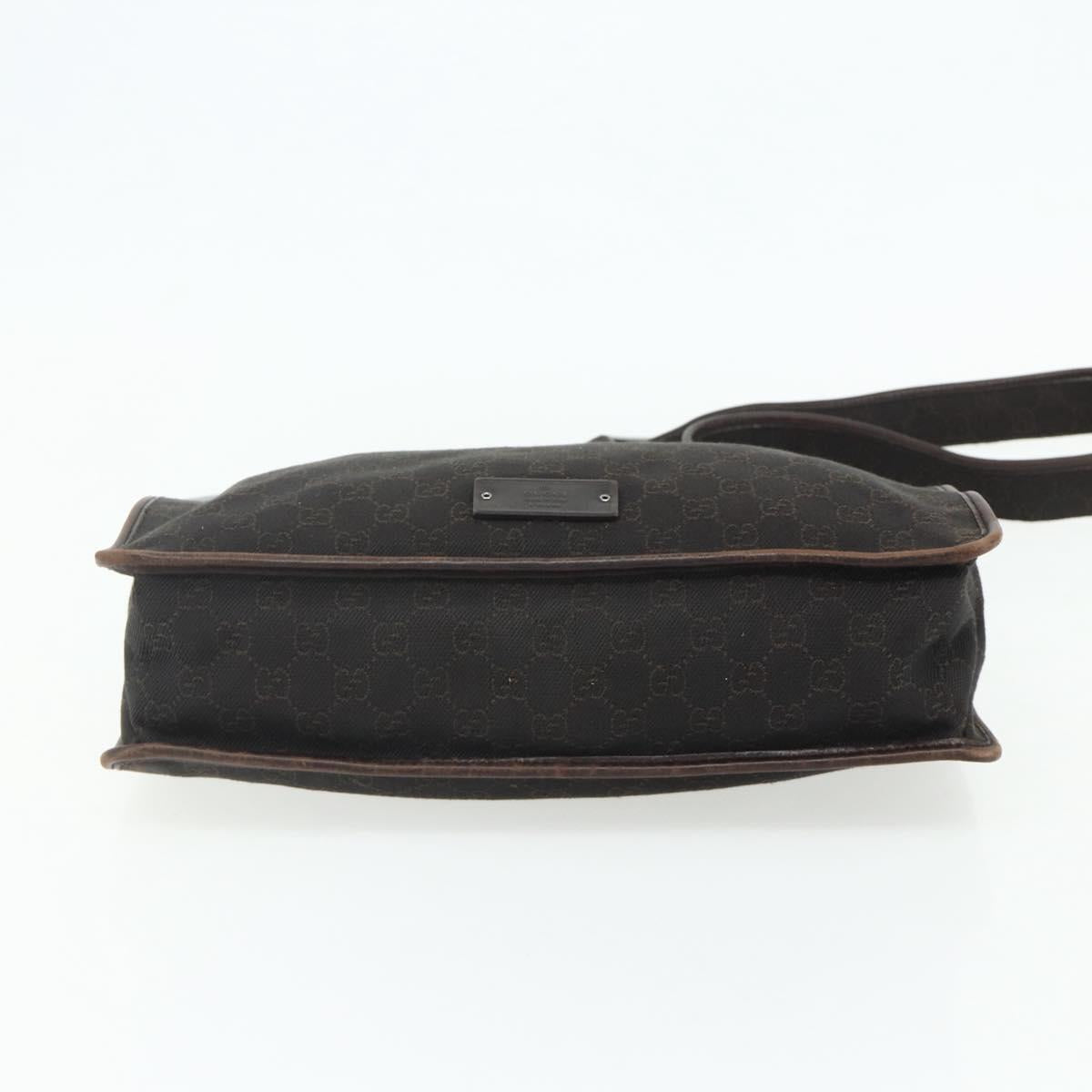 GUCCI GG Canvas Shoulder Bag Dark Brown Silver 90656 Auth 177610