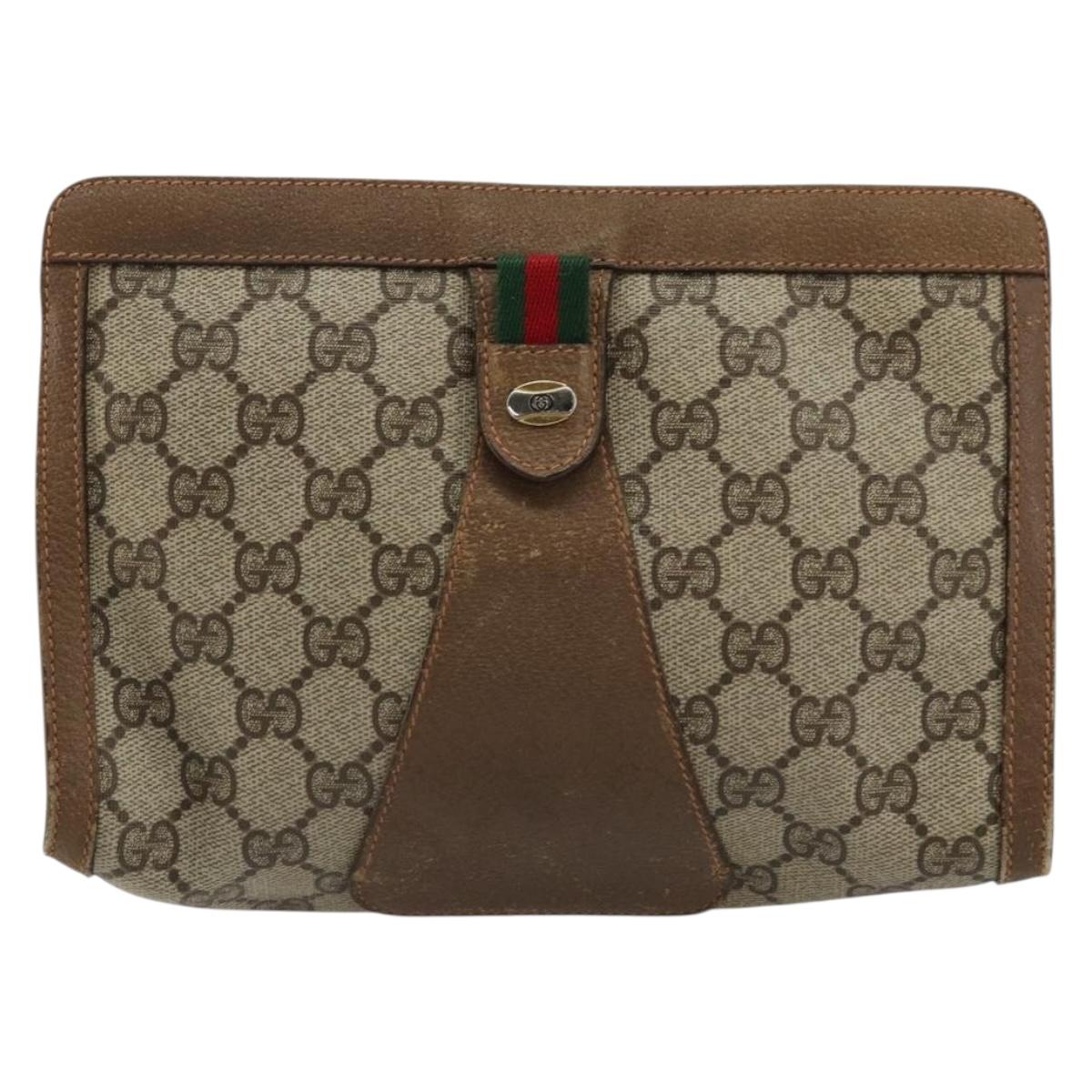 GUCCI GG Supreme Web Sherry Line Clutch Bag PVC Beige 89 01 032 Auth 177611