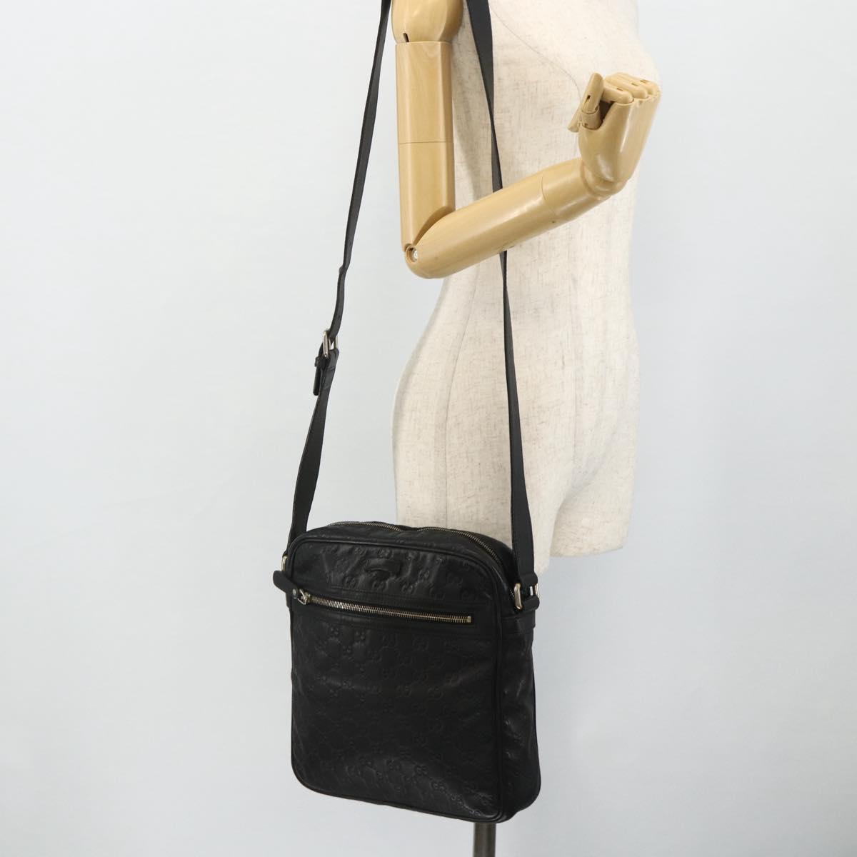 GUCCI GG Canvas Guccissima Shoulder Bag Leather Black Gold 201448 Auth 177614