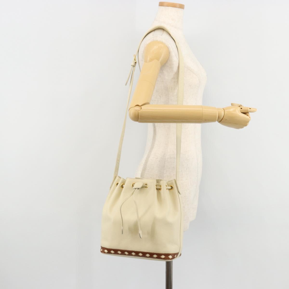 SAINT LAURENT Shoulder Bag Leather Ivory Gold Auth 177619A