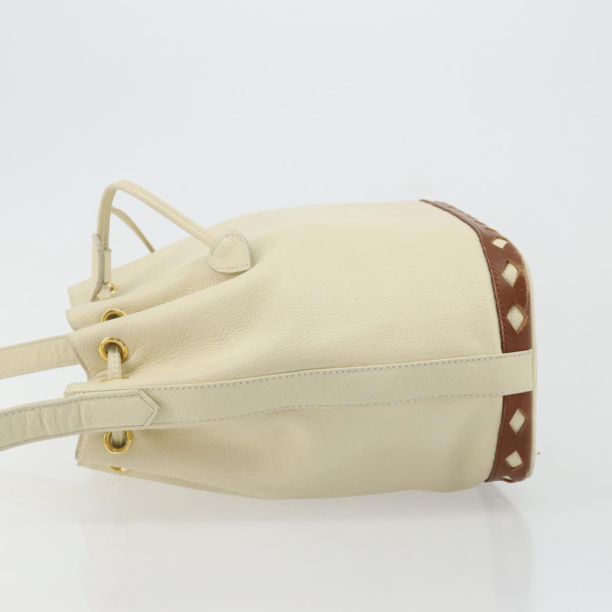 SAINT LAURENT Shoulder Bag Leather Ivory Gold Auth 177619A