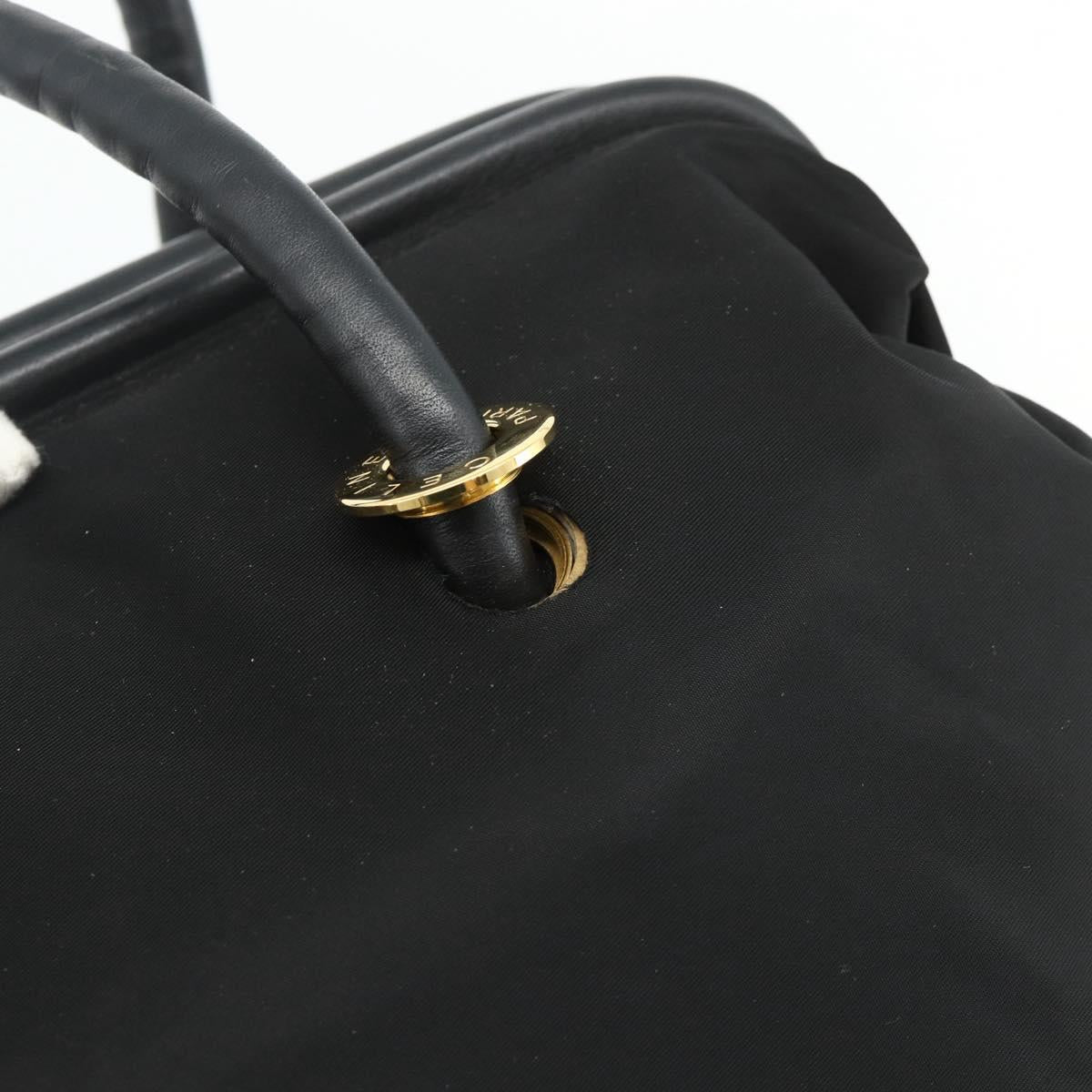 CELINE Circle Hand Bag Nylon Black Gold Auth 177620