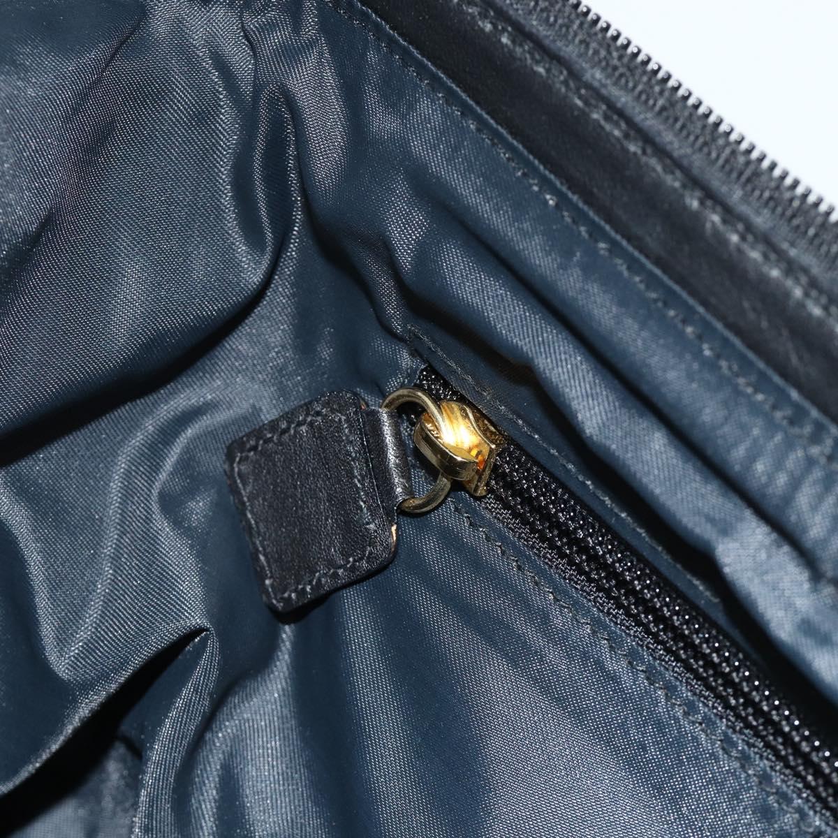 CELINE Circle Hand Bag Nylon Black Gold Auth 177620