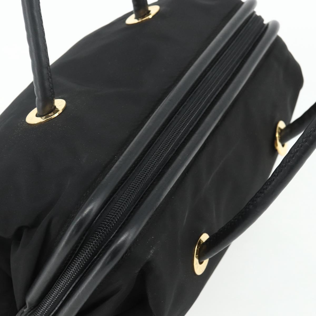 CELINE Circle Hand Bag Nylon Black Gold Auth 177620
