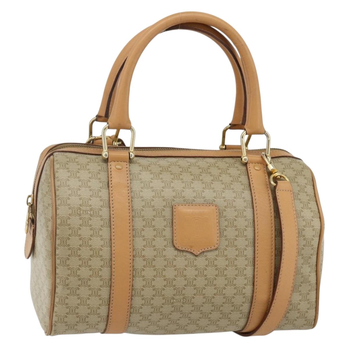 CELINE Macadam Canvas Boston Bag PVC 2way Beige Gold Auth 177621A