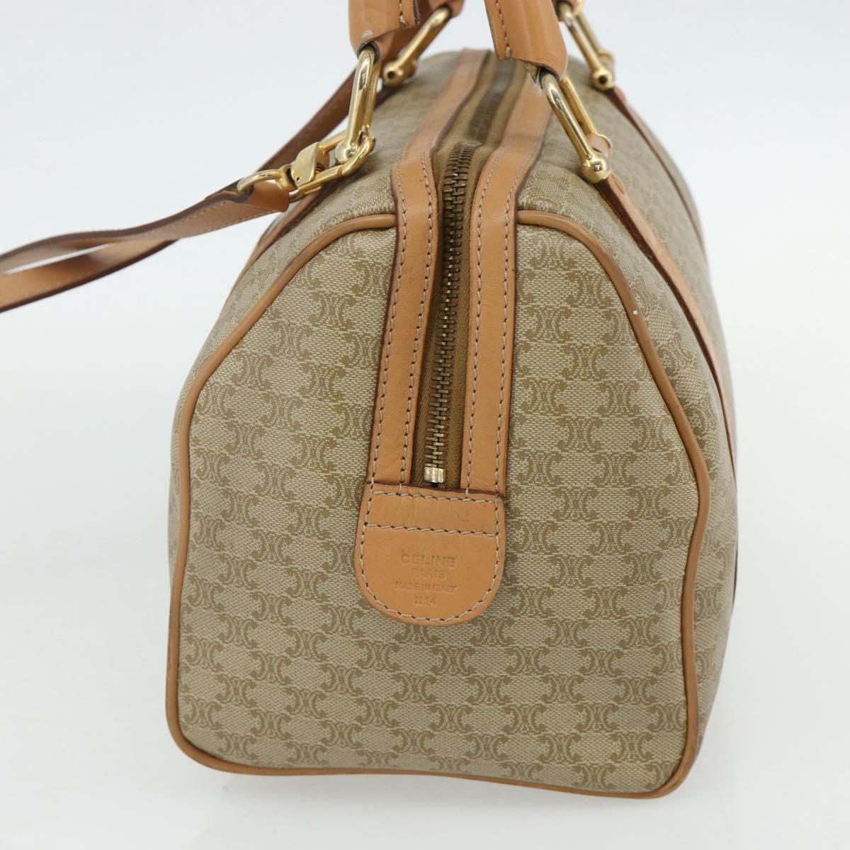 CELINE Macadam Canvas Boston Bag PVC 2way Beige Gold Auth 177621A