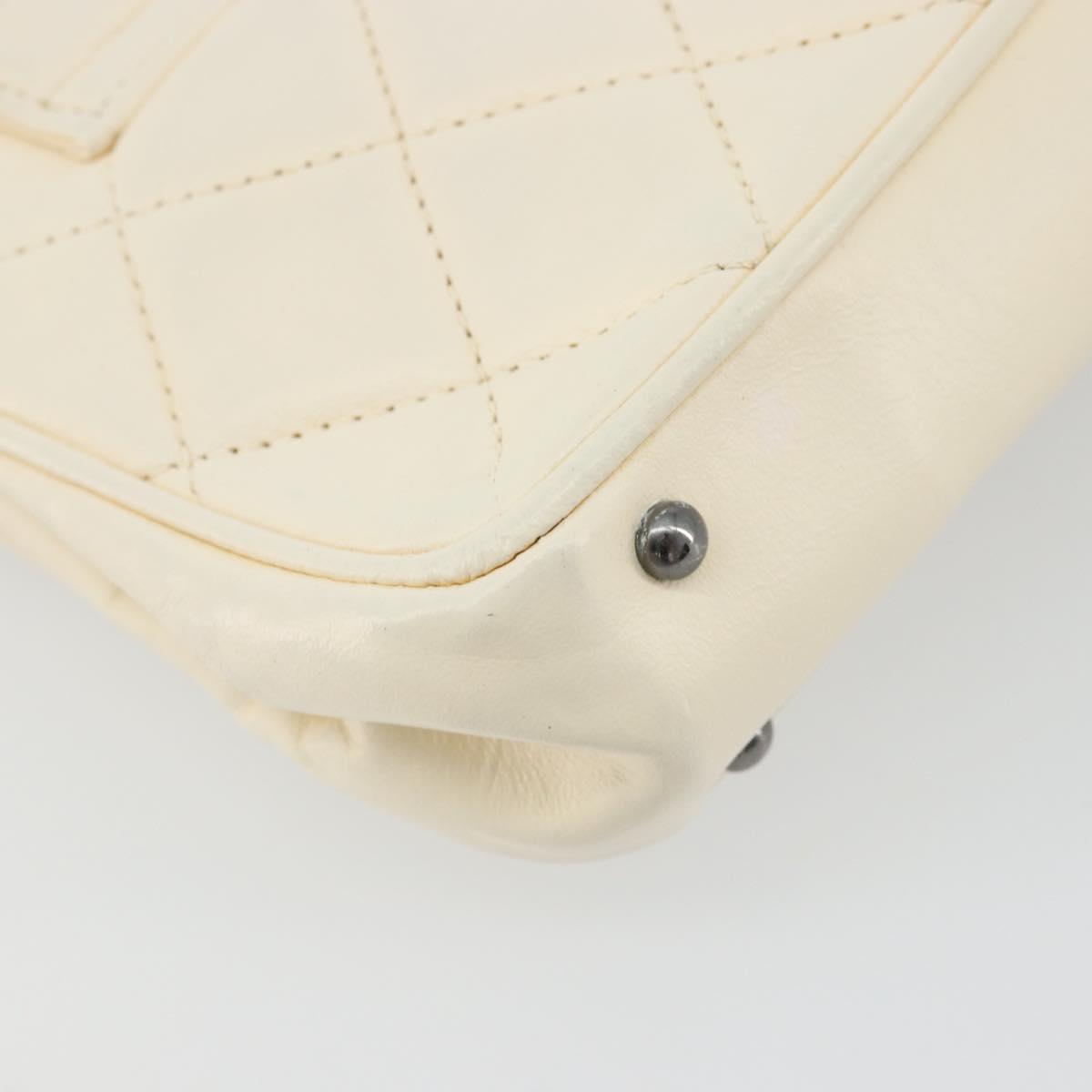 CHANEL Choco Bar Chain Shoulder Bag Lamb Skin White Silver CC Auth 177622