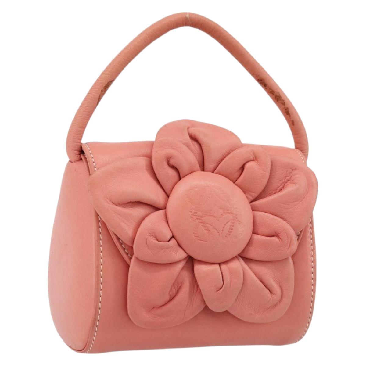 LOEWE Hand Bag Leather Pink Gold Auth 177624A