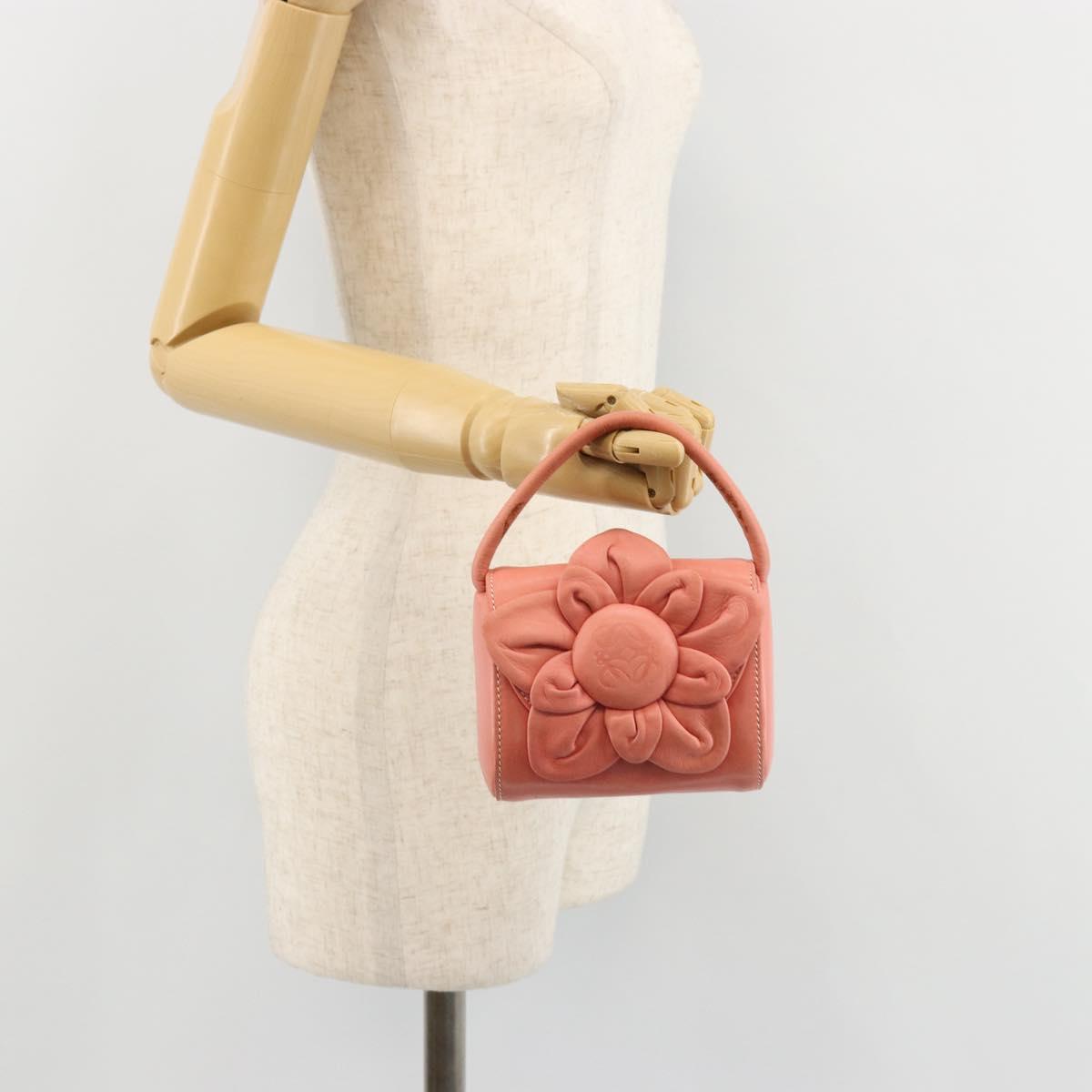 LOEWE Hand Bag Leather Pink Gold Auth 177624A