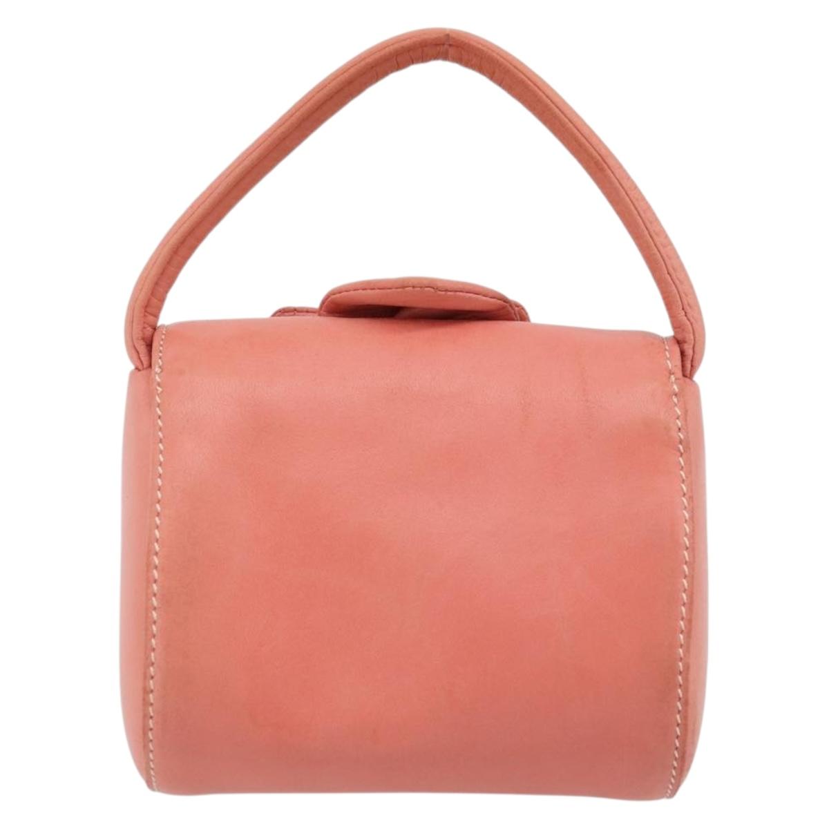 LOEWE Hand Bag Leather Pink Gold Auth 177624A