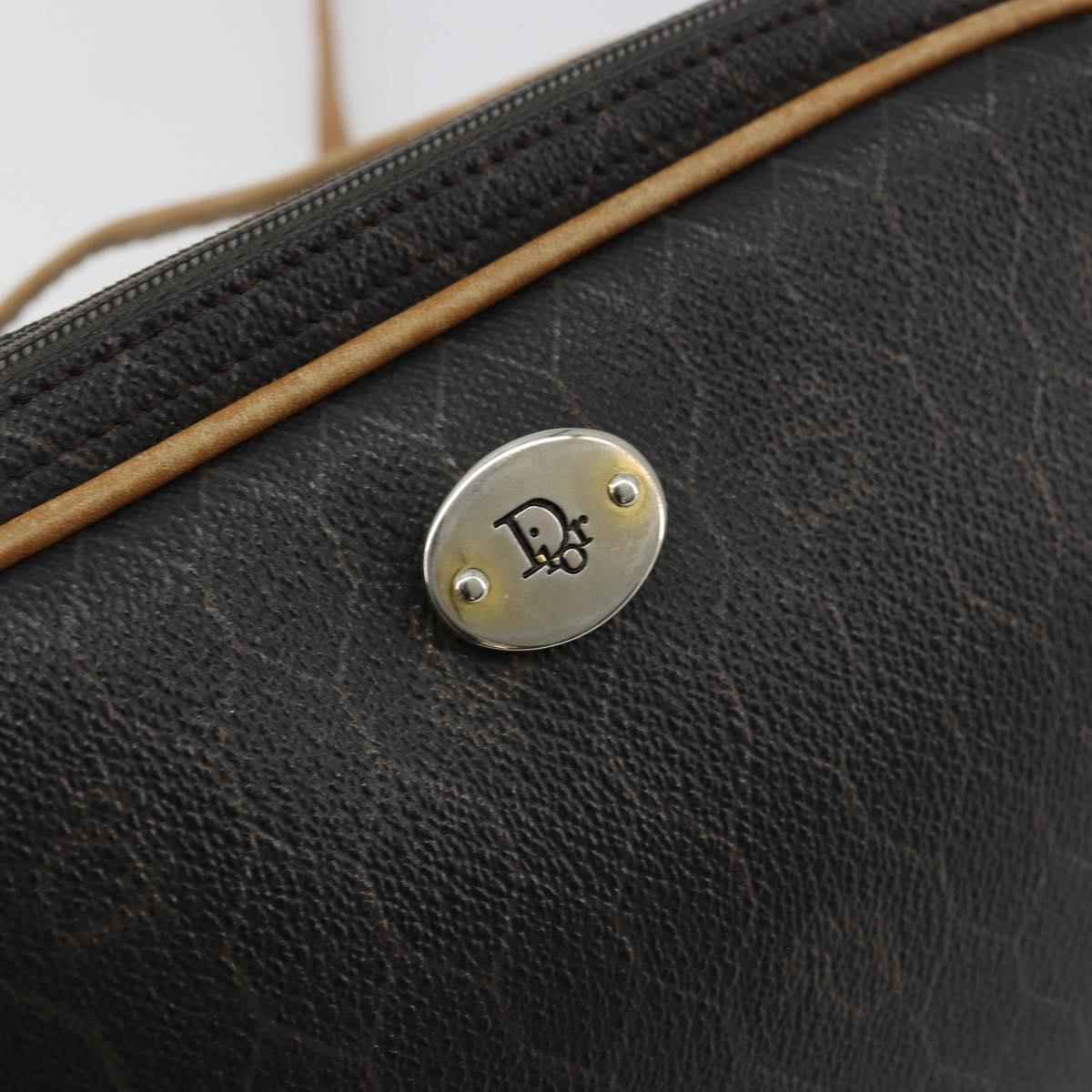 Christian Dior Honeycomb Canvas Shoulder Bag PVC Black Gold Auth 177626