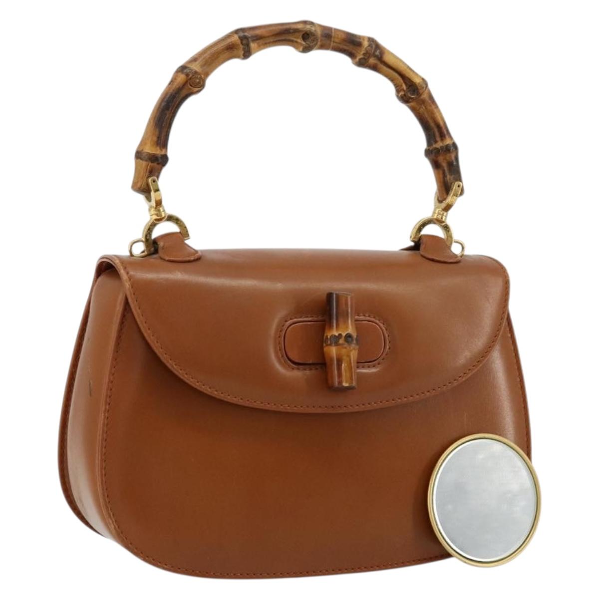 GUCCI Bamboo Hand Bag Leather Brown Gold 000 2046 0188 Auth 177643A