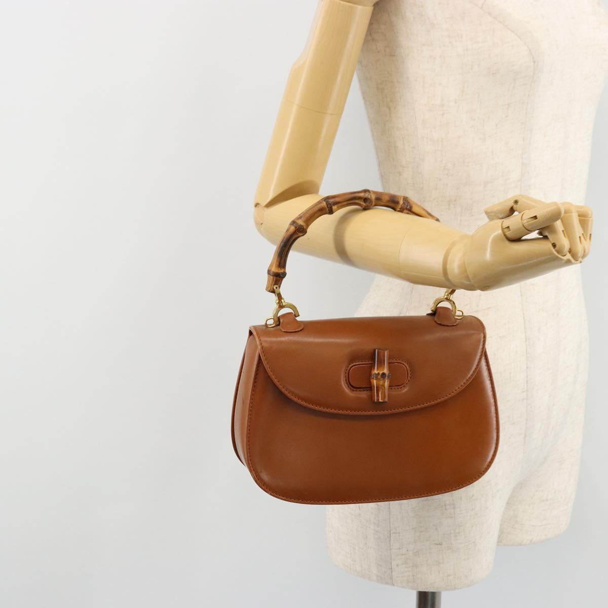 GUCCI Bamboo Hand Bag Leather Brown Gold 000 2046 0188 Auth 177643A