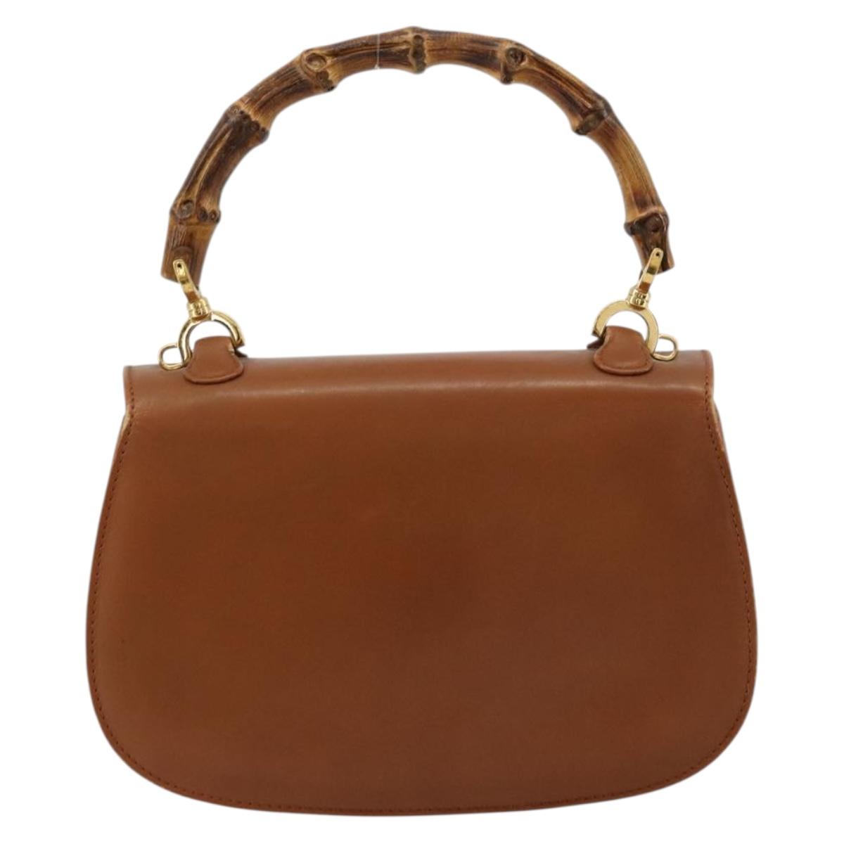 GUCCI Bamboo Hand Bag Leather Brown Gold 000 2046 0188 Auth 177643A
