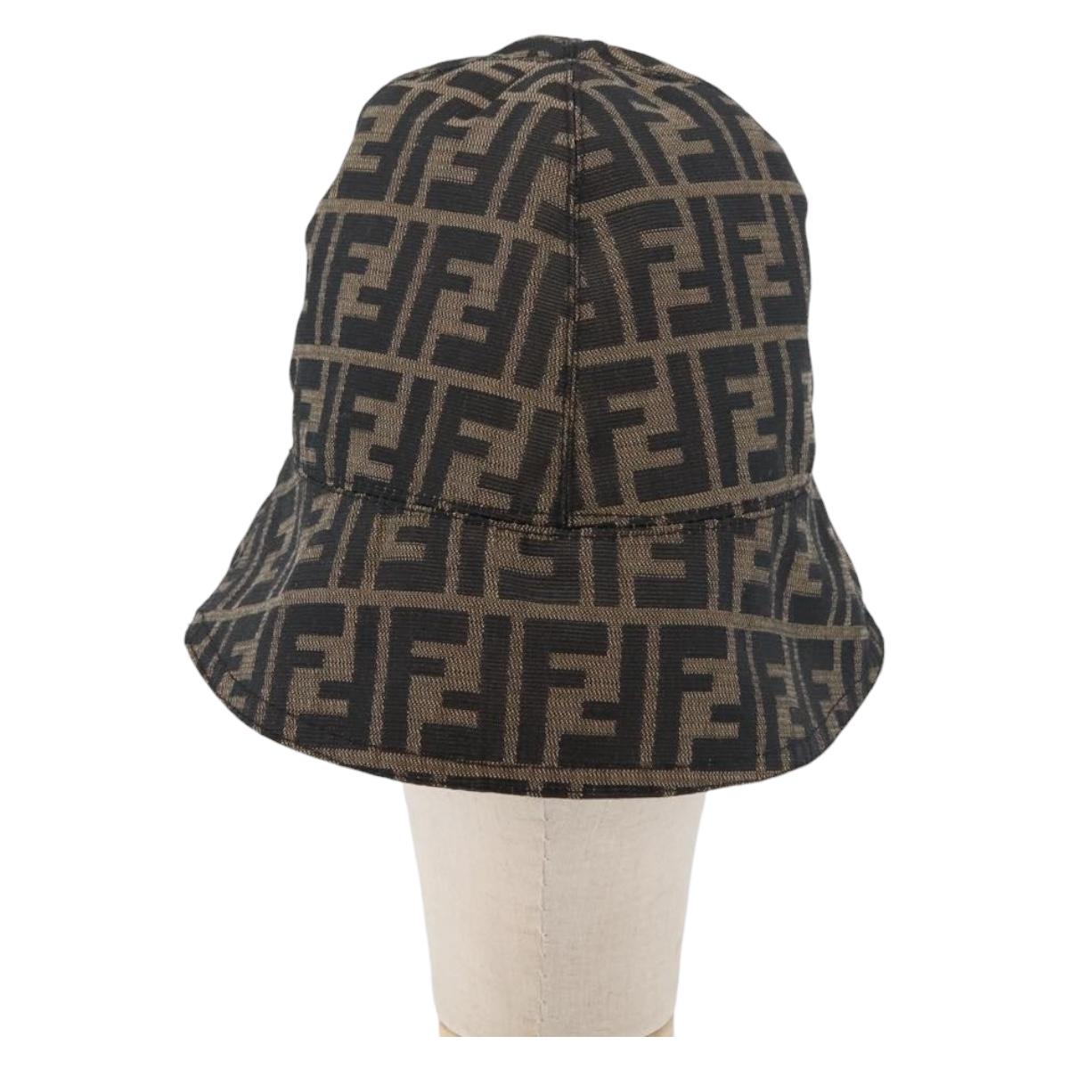 FENDI Zucca Canvas Bucket Hat Black Brown Auth 177661A