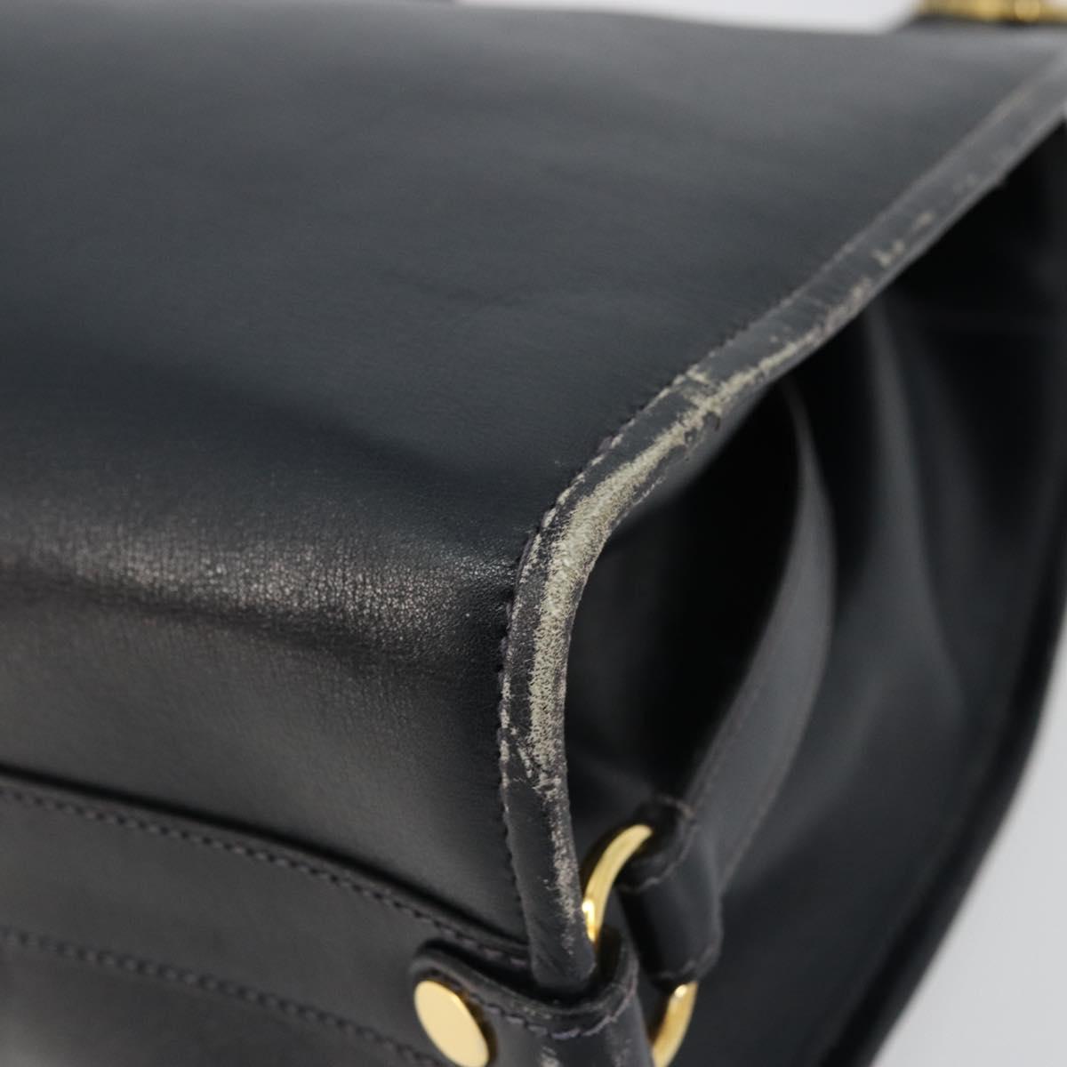 GUCCI Hand Bag Leather Navy Gold Auth 177664