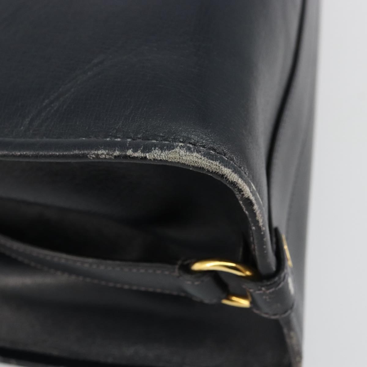 GUCCI Hand Bag Leather Navy Gold Auth 177664