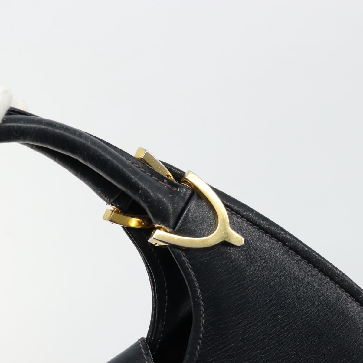 GUCCI Hand Bag Leather Navy Gold Auth 177664