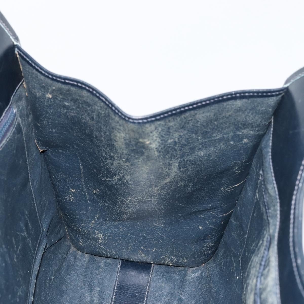 GUCCI Hand Bag Leather Navy Gold Auth 177664