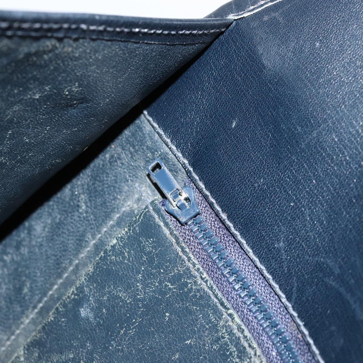 GUCCI Hand Bag Leather Navy Gold Auth 177664