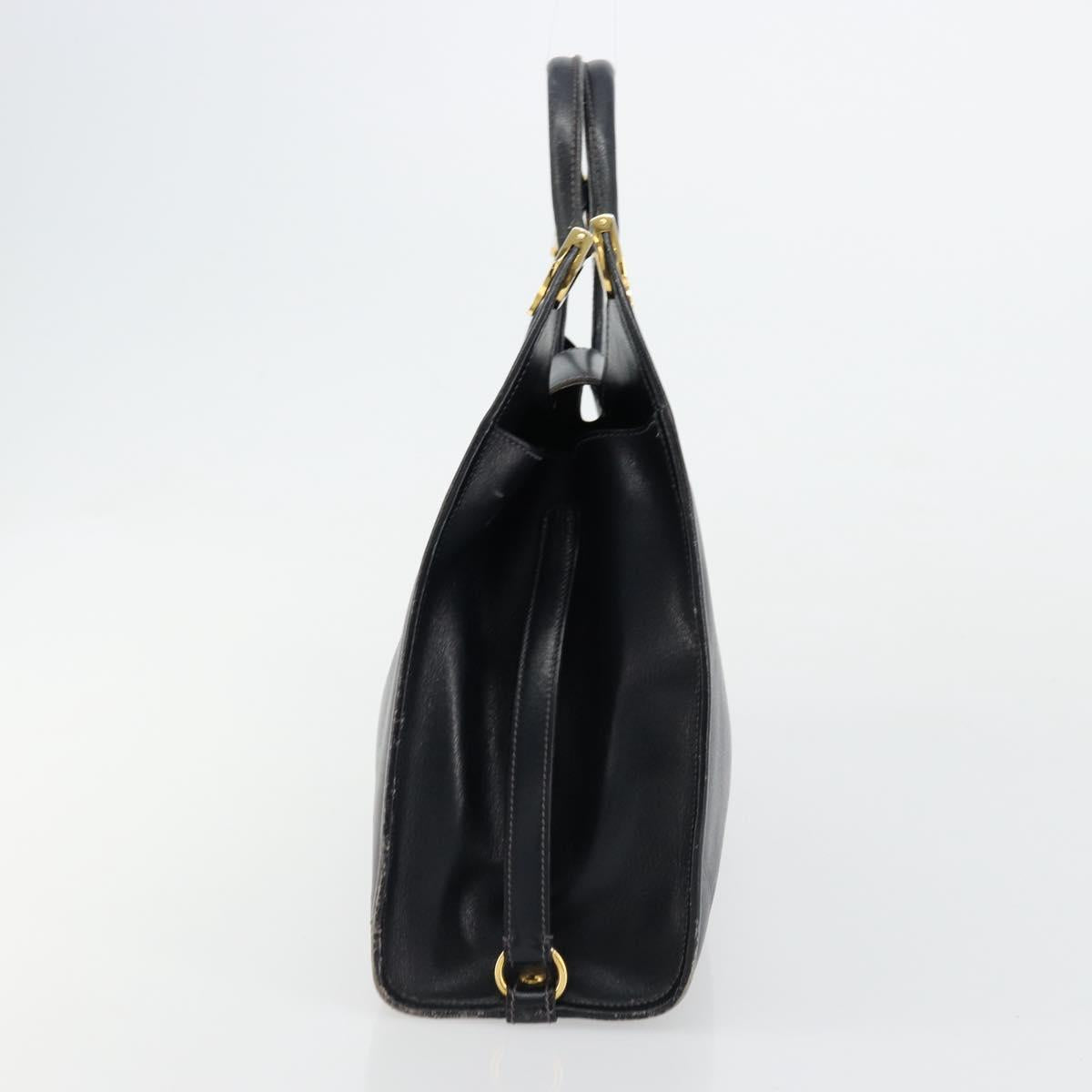 GUCCI Hand Bag Leather Navy Gold Auth 177664