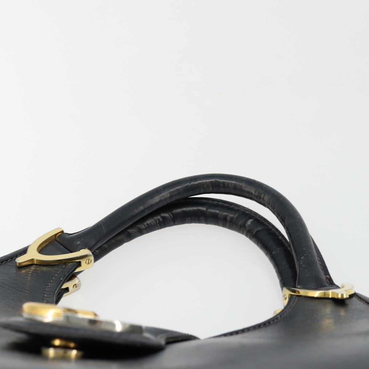 GUCCI Hand Bag Leather Navy Gold Auth 177664