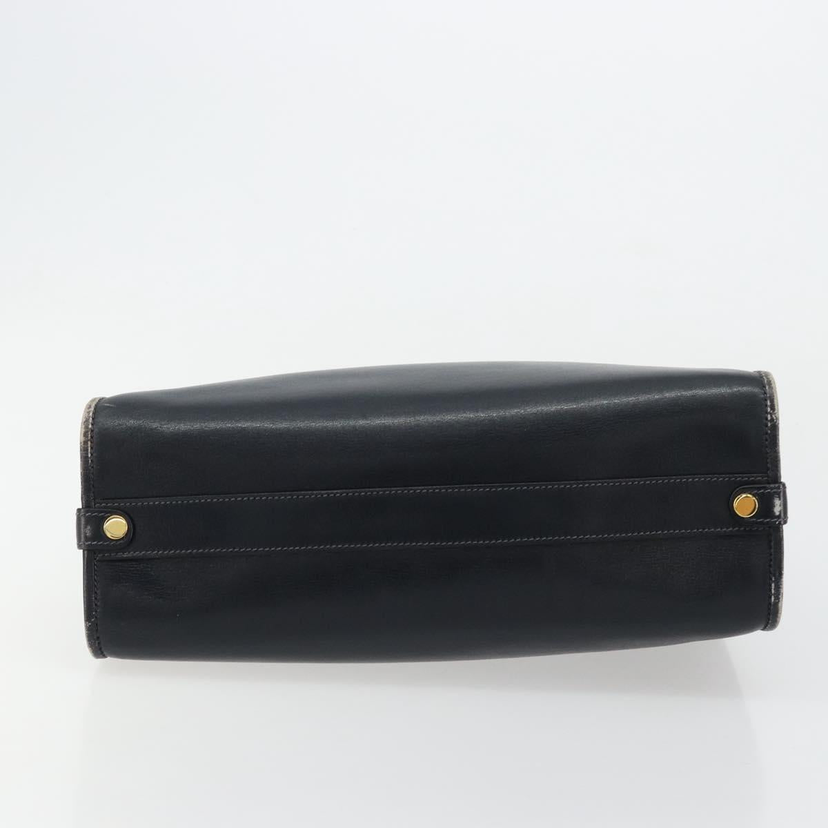 GUCCI Hand Bag Leather Navy Gold Auth 177664