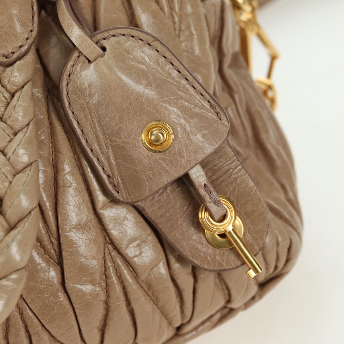 Miu Miu Matelasse Hand Bag Leather 2way Beige Gold Auth 177667V