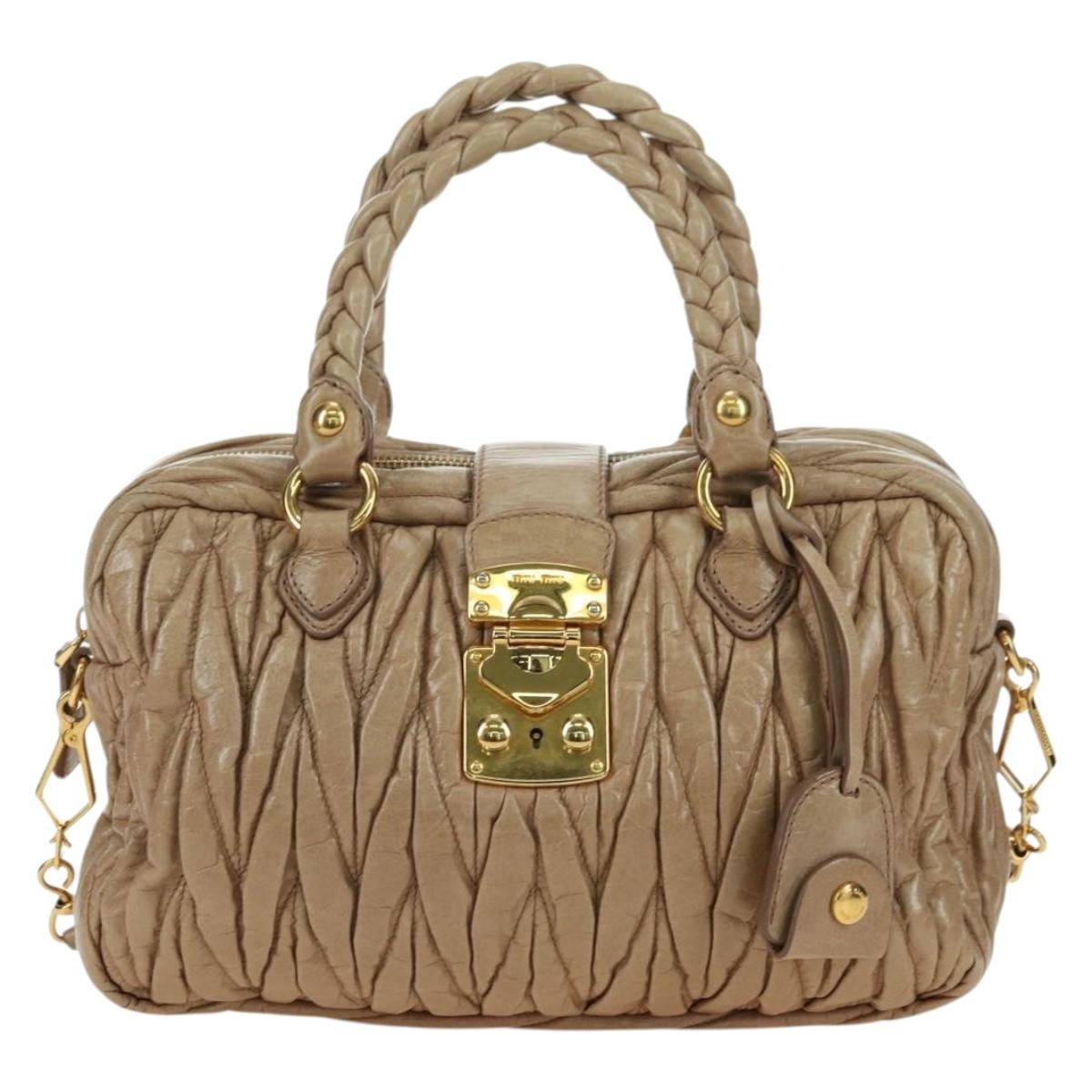 Miu Miu Matelasse Hand Bag Leather 2way Beige Gold Auth 177667V