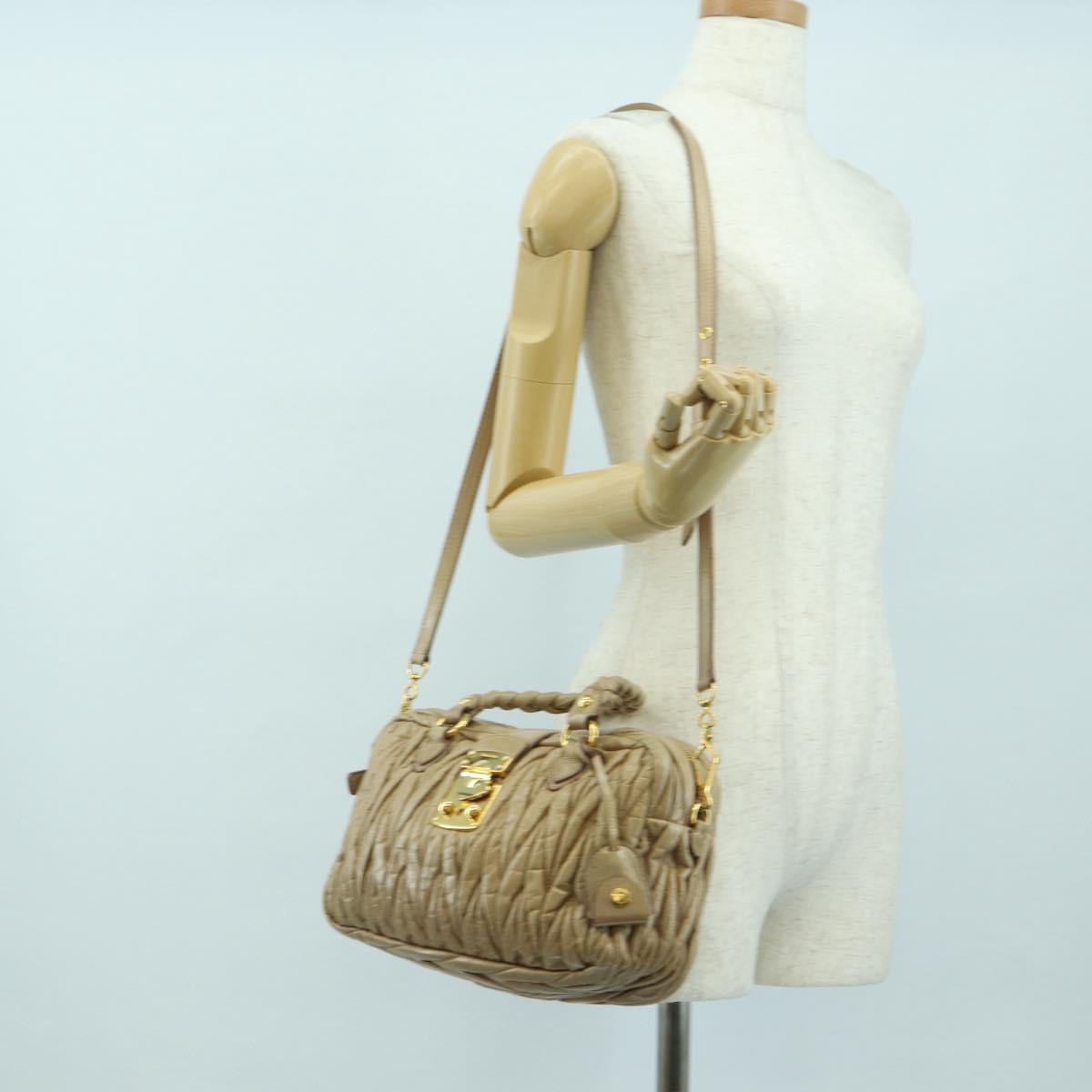 Miu Miu Matelasse Hand Bag Leather 2way Beige Gold Auth 177667V