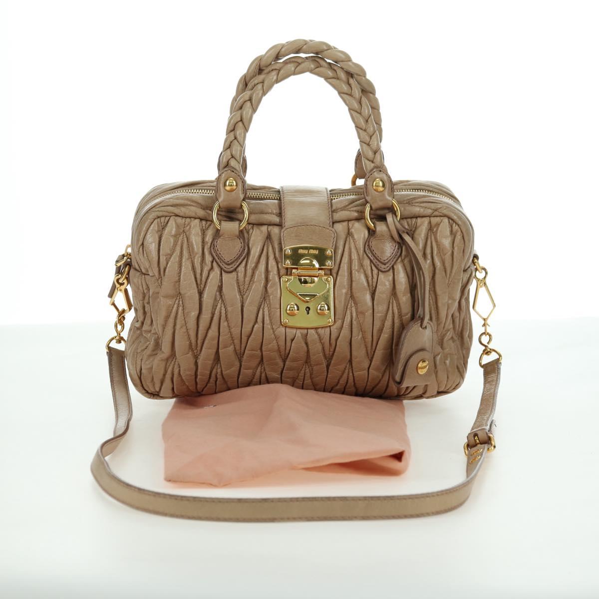 Miu Miu Matelasse Hand Bag Leather 2way Beige Gold Auth 177667V