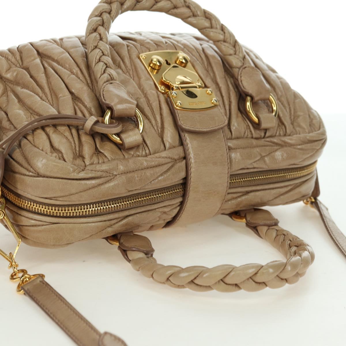 Miu Miu Matelasse Hand Bag Leather 2way Beige Gold Auth 177667V