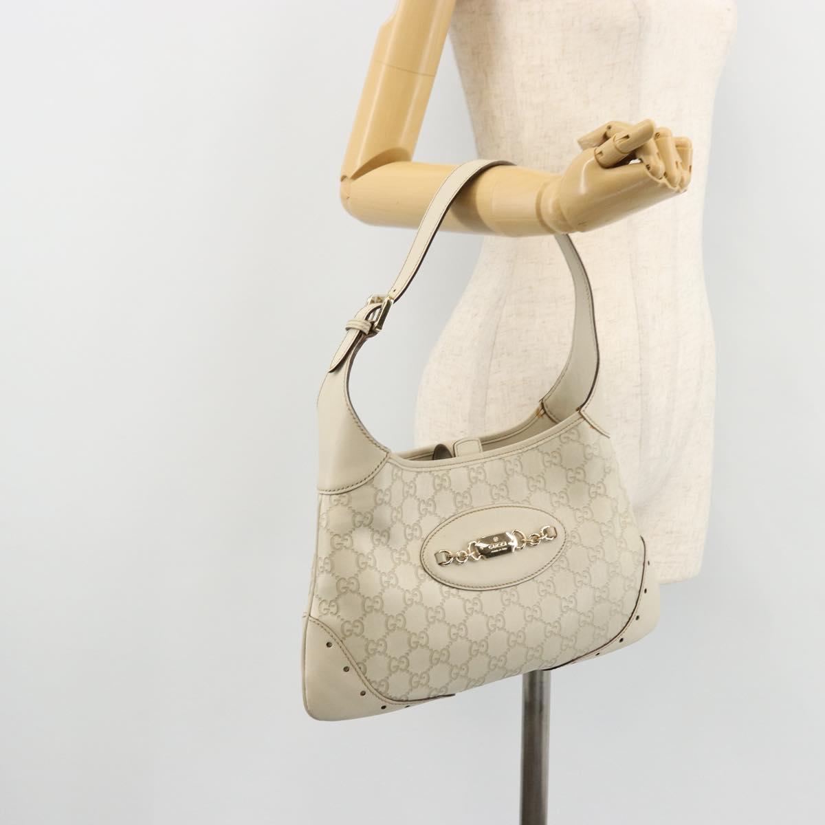 GUCCI GG Canvas Guccissima Hand Bag Leather White Gold 145778 Auth 177669A