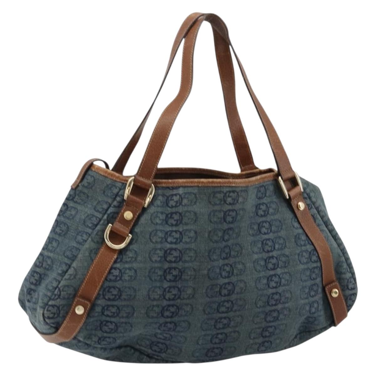 GUCCI GG Canvas Interlocking G Abbey Tote Bag Denim Blue Gold 130736 Auth 177670