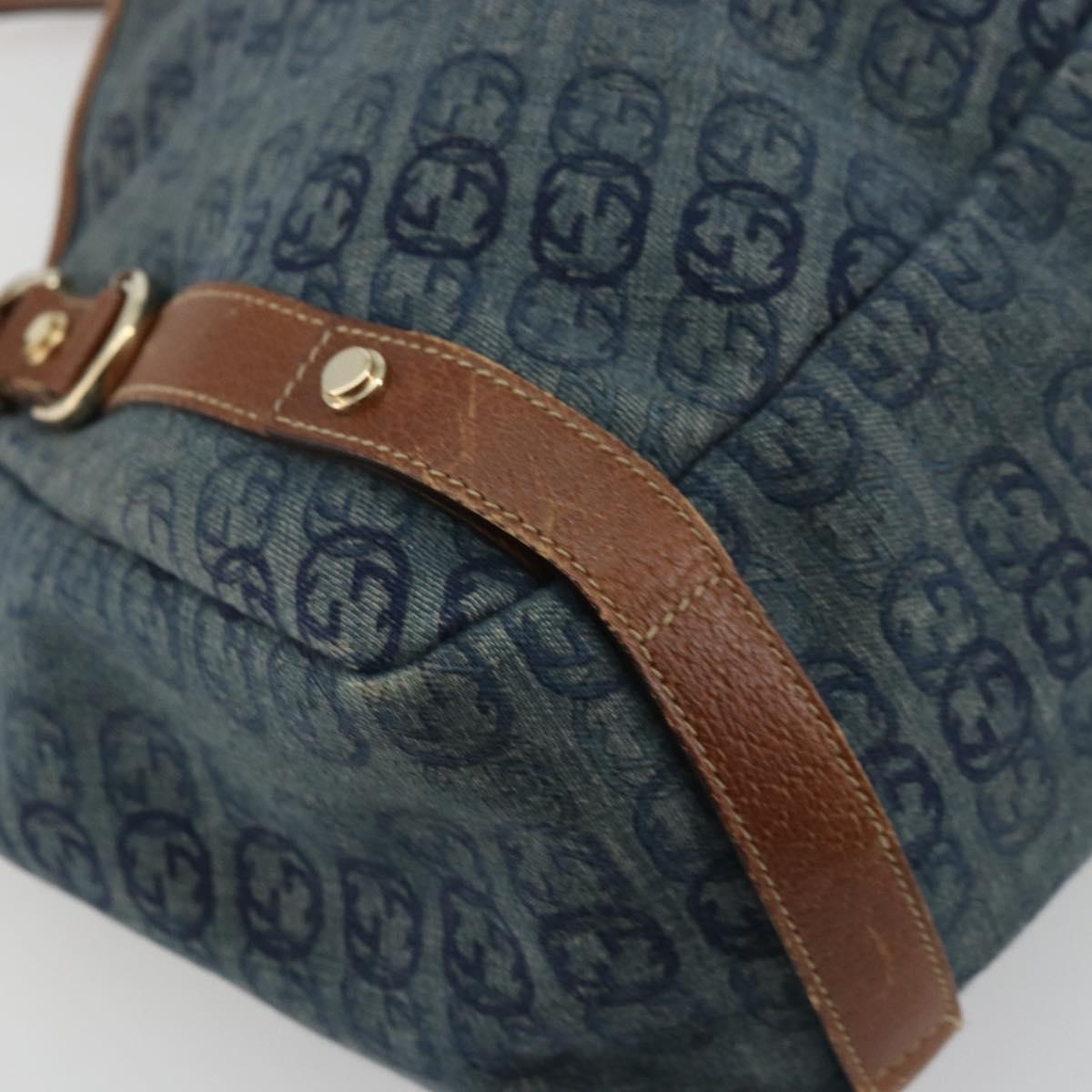 GUCCI GG Canvas Interlocking G Abbey Tote Bag Denim Blue Gold 130736 Auth 177670