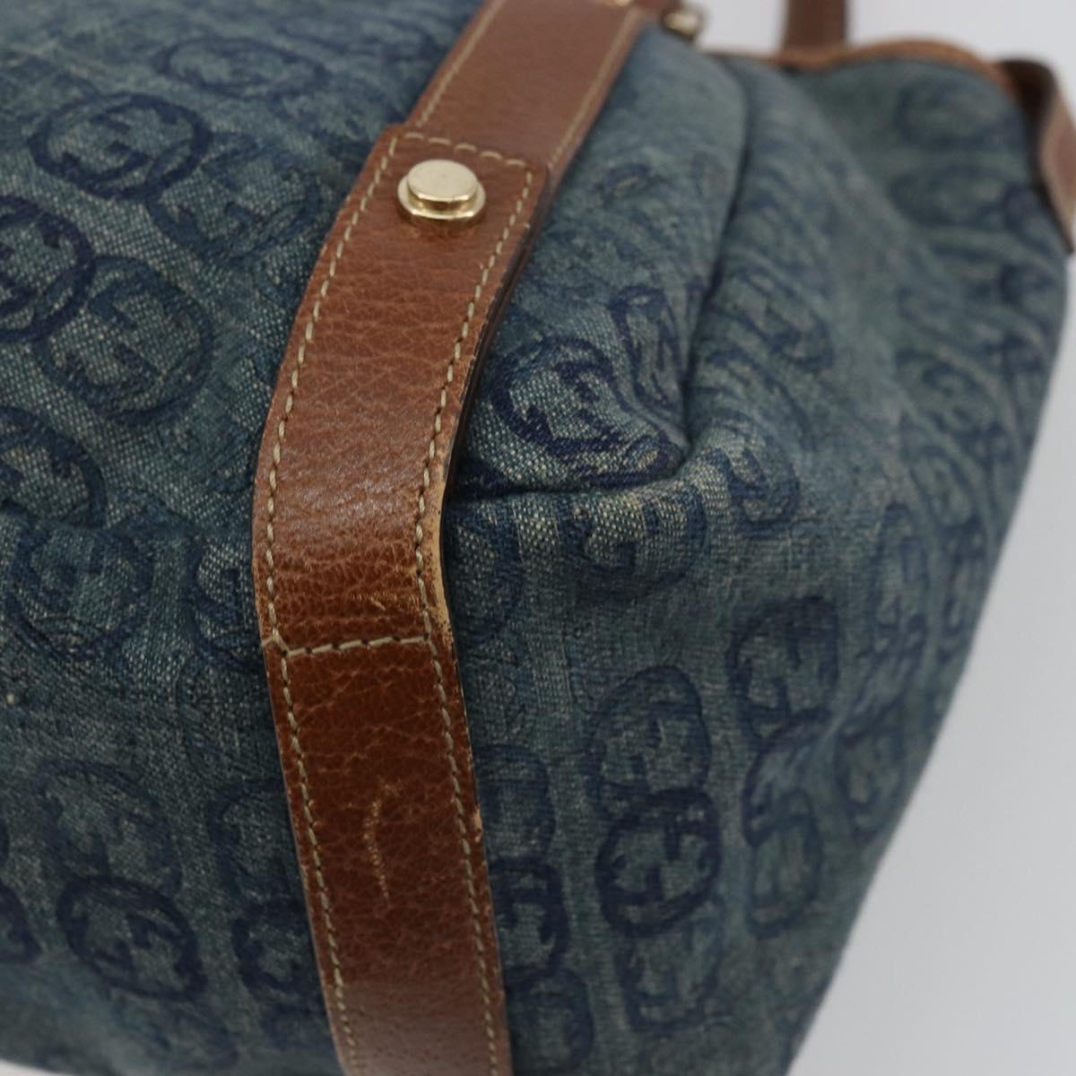 GUCCI GG Canvas Interlocking G Abbey Tote Bag Denim Blue Gold 130736 Auth 177670