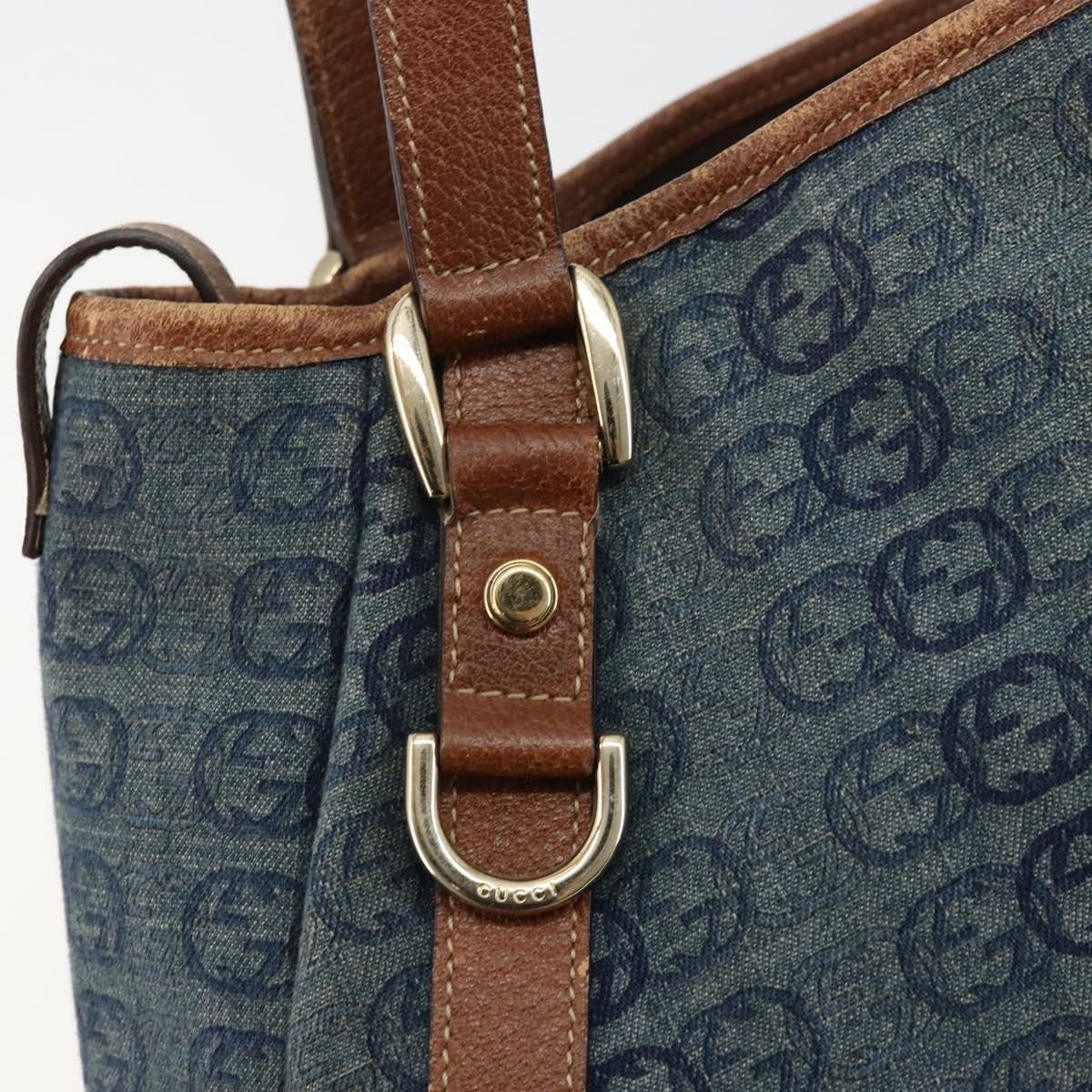 GUCCI GG Canvas Interlocking G Abbey Tote Bag Denim Blue Gold 130736 Auth 177670