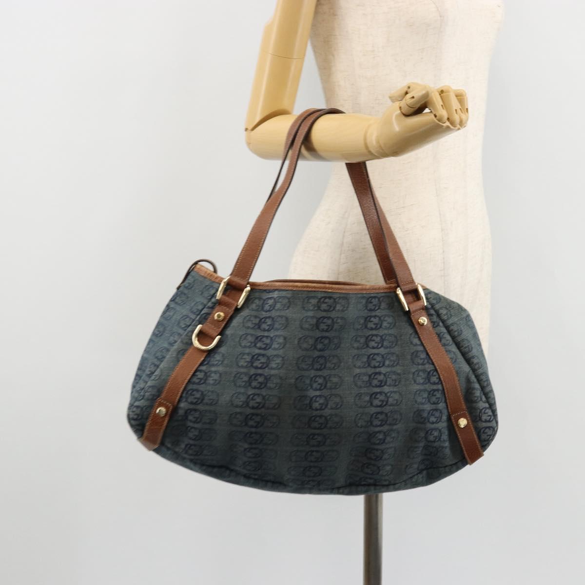 GUCCI GG Canvas Interlocking G Abbey Tote Bag Denim Blue Gold 130736 Auth 177670