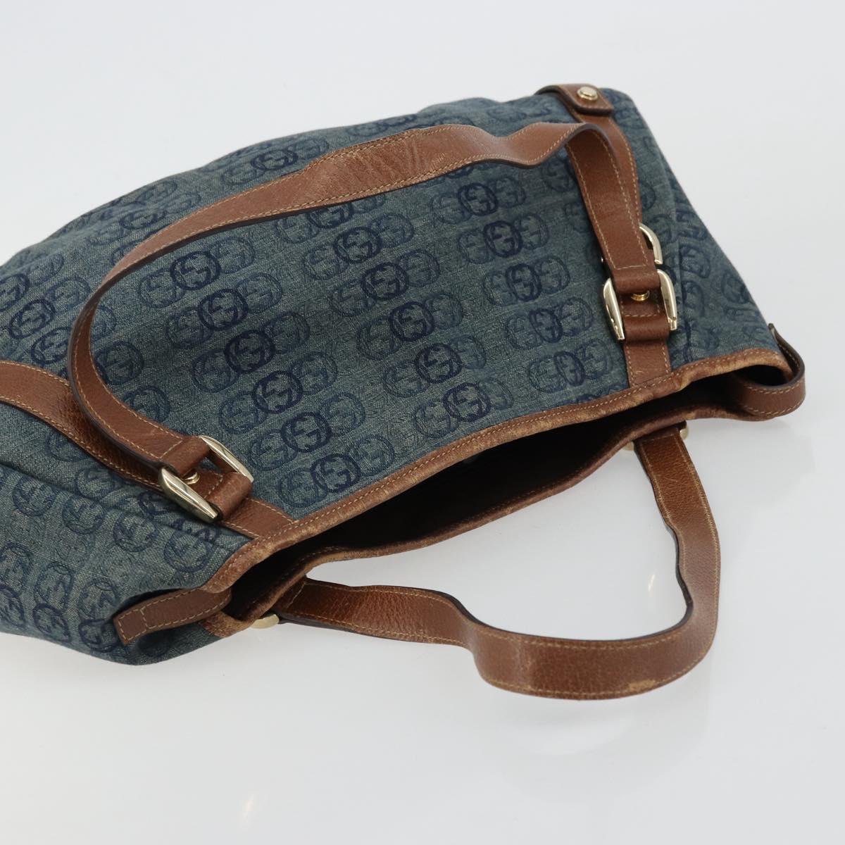 GUCCI GG Canvas Interlocking G Abbey Tote Bag Denim Blue Gold 130736 Auth 177670