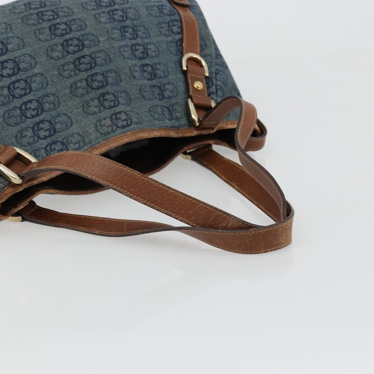 GUCCI GG Canvas Interlocking G Abbey Tote Bag Denim Blue Gold 130736 Auth 177670