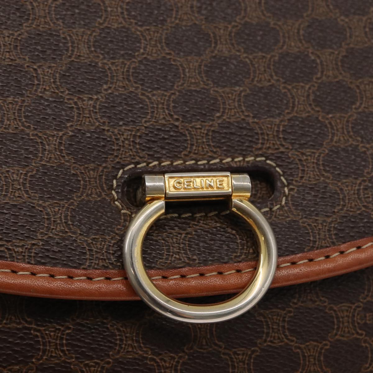 CELINE Macadam Canvas Shoulder Bag PVC Leather Brown Gold Auth 177673A