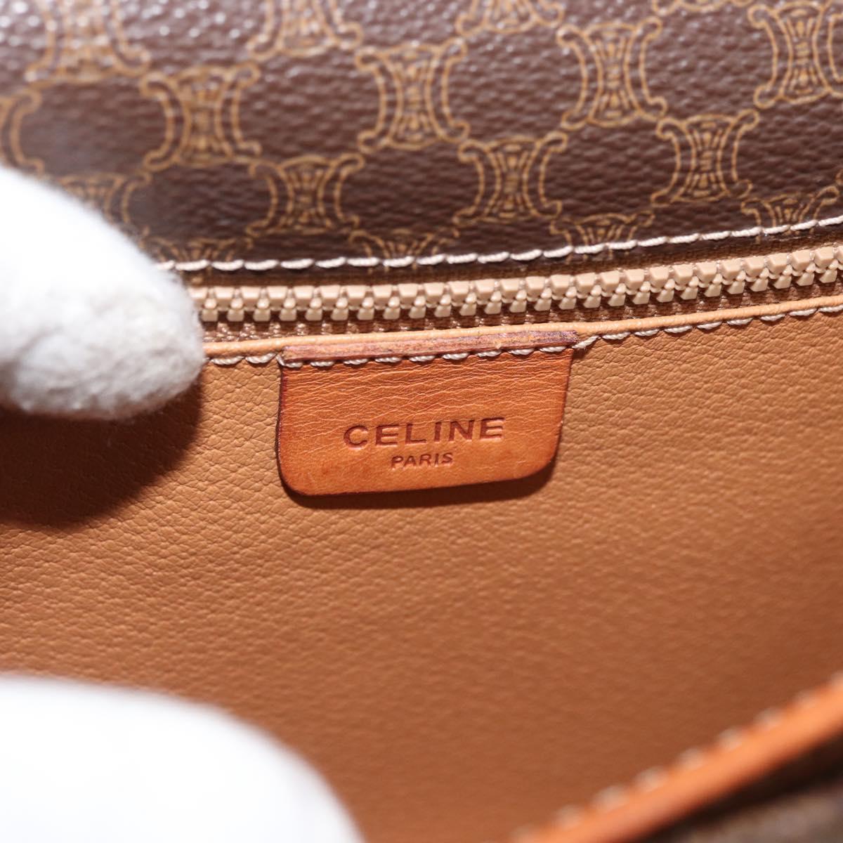 CELINE Macadam Canvas Shoulder Bag PVC Leather Brown Gold Auth 177673A