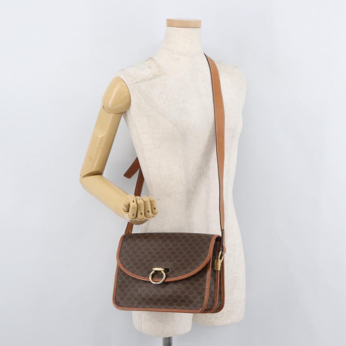 CELINE Macadam Canvas Shoulder Bag PVC Leather Brown Gold Auth 177673A