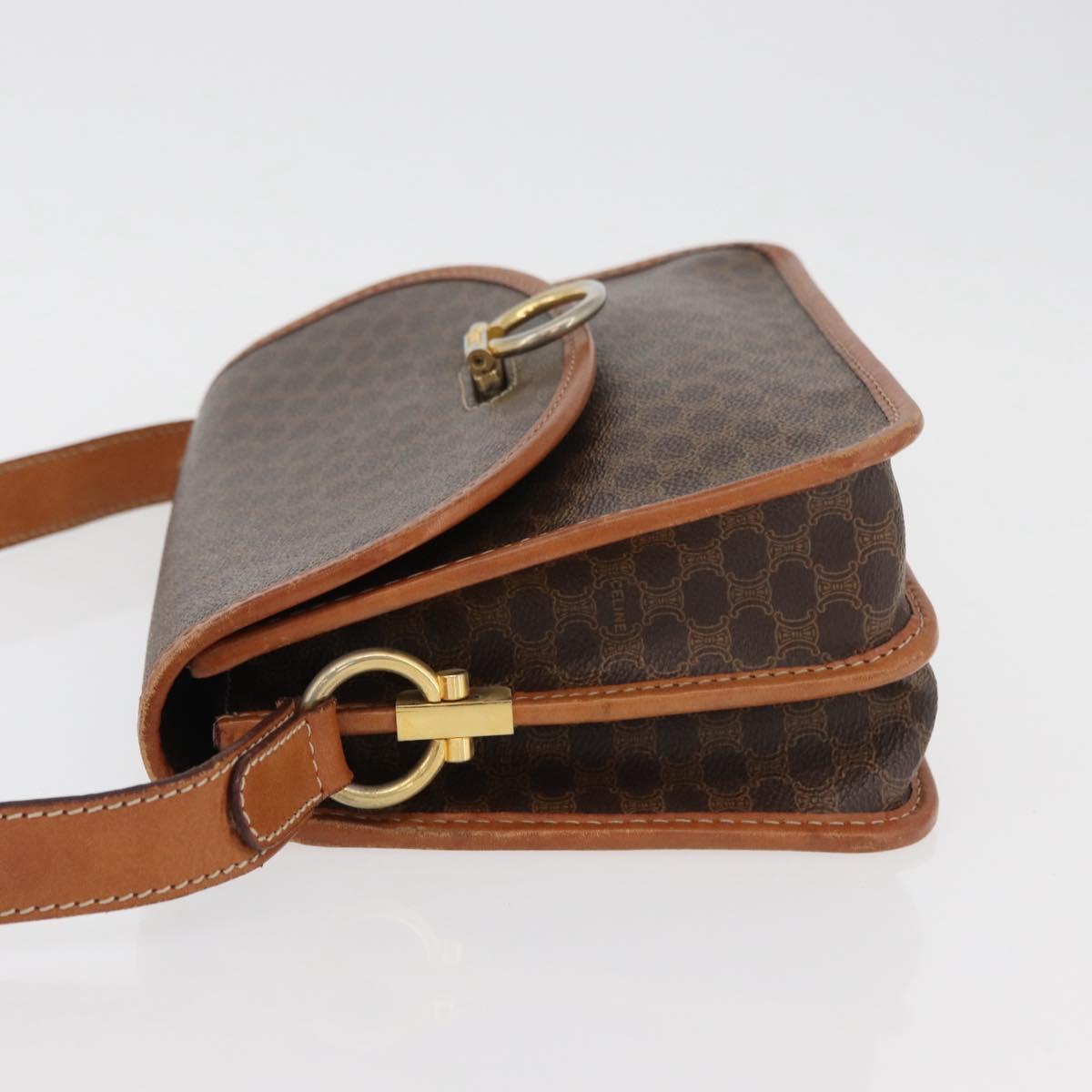 CELINE Macadam Canvas Shoulder Bag PVC Leather Brown Gold Auth 177673A