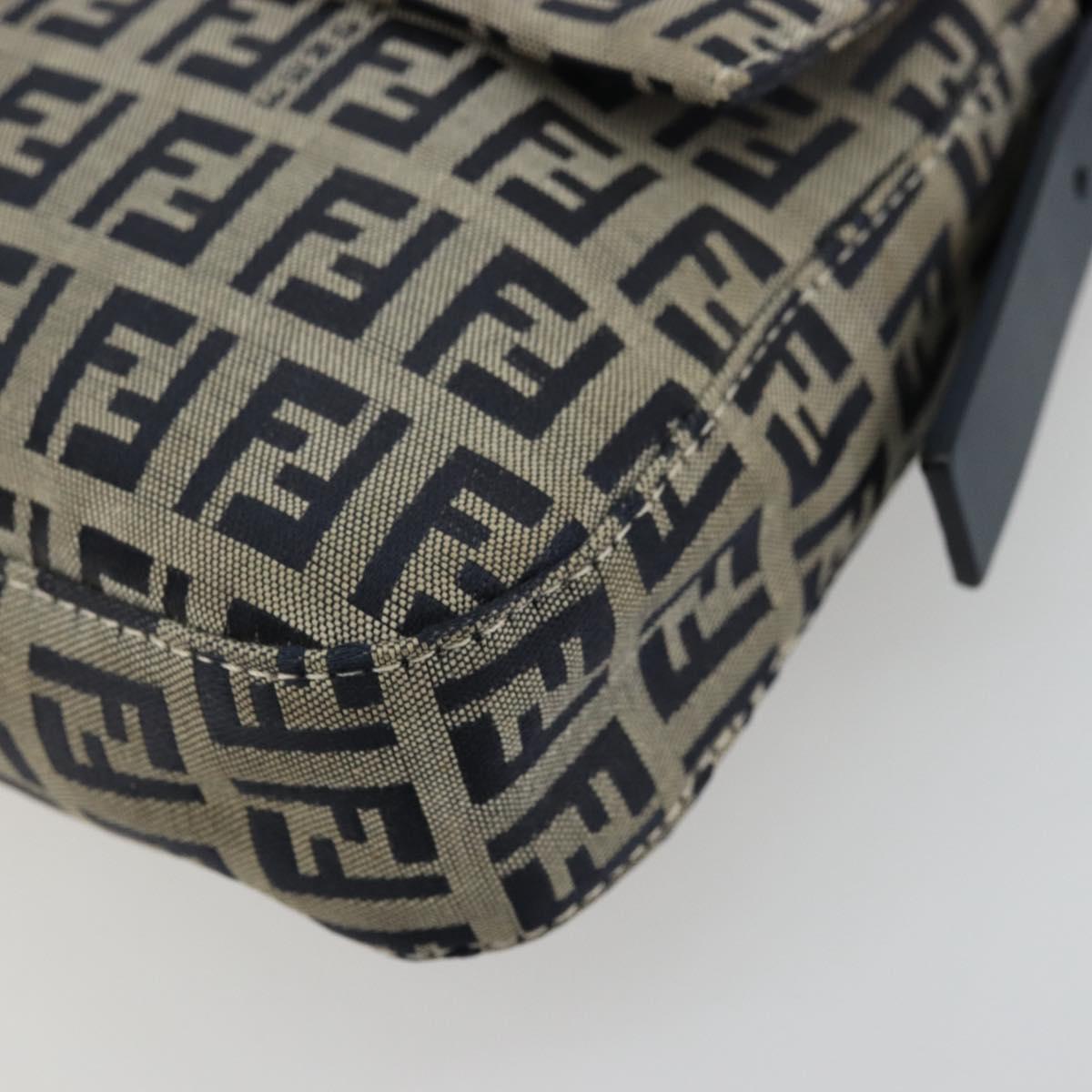 FENDI Zucchino Canvas Mamma Baguette Shoulder Bag Navy Silver Auth 177677A