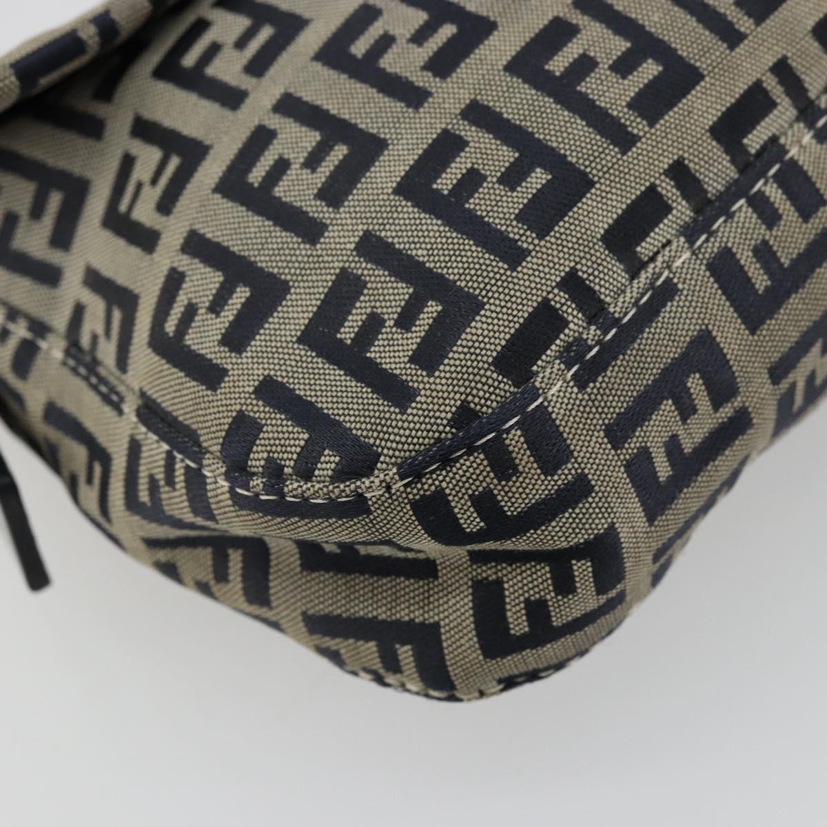FENDI Zucchino Canvas Mamma Baguette Shoulder Bag Navy Silver Auth 177677A