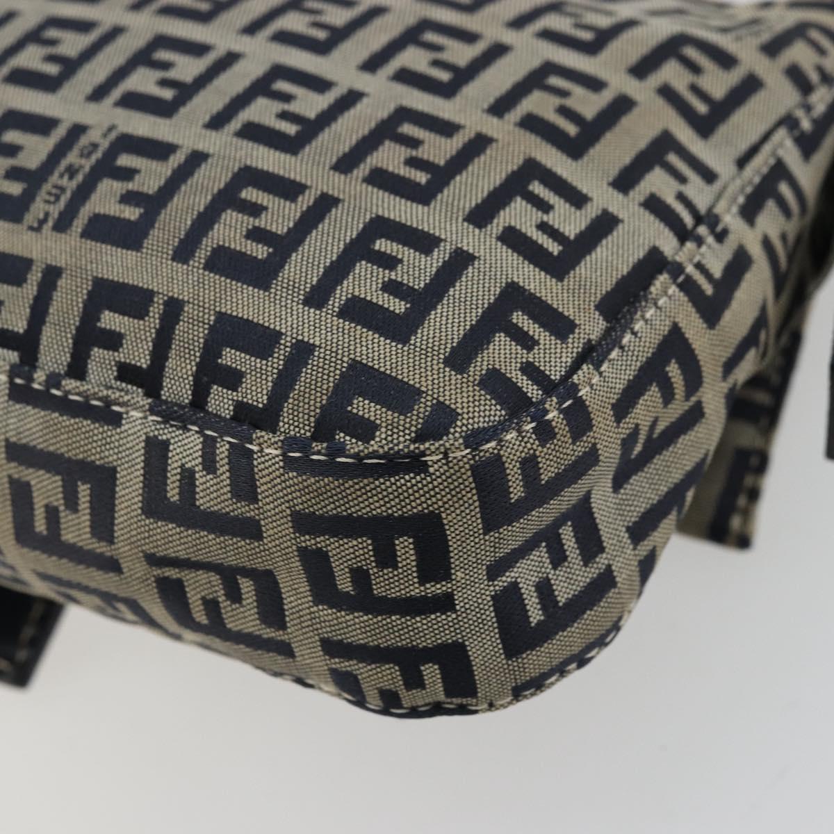 FENDI Zucchino Canvas Mamma Baguette Shoulder Bag Navy Silver Auth 177677A