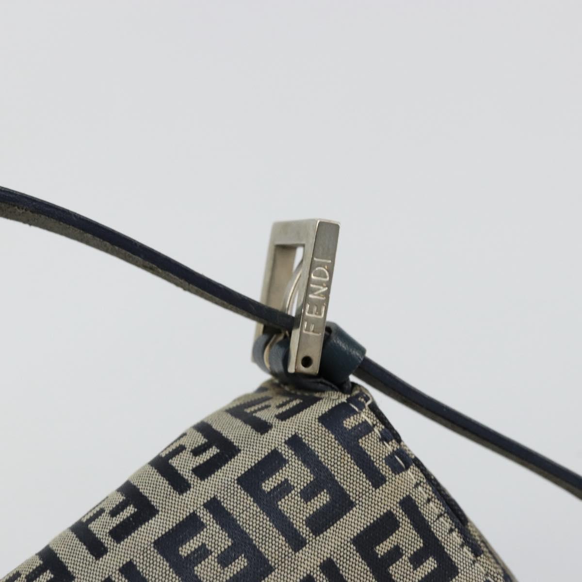 FENDI Zucchino Canvas Mamma Baguette Shoulder Bag Navy Silver Auth 177677A