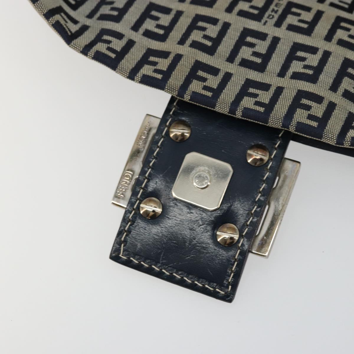 FENDI Zucchino Canvas Mamma Baguette Shoulder Bag Navy Silver Auth 177677A