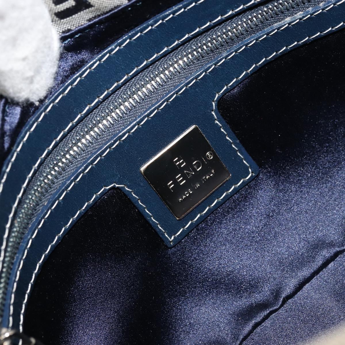 FENDI Zucchino Canvas Mamma Baguette Shoulder Bag Navy Silver Auth 177677A